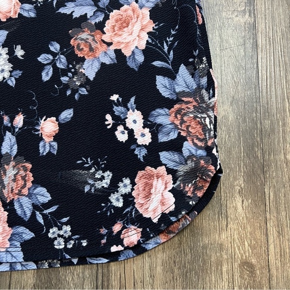 Women’s Floral Blue And Coral Boat Neckline Off Shoulders Mini Dress Size S - Picture 3 of 8